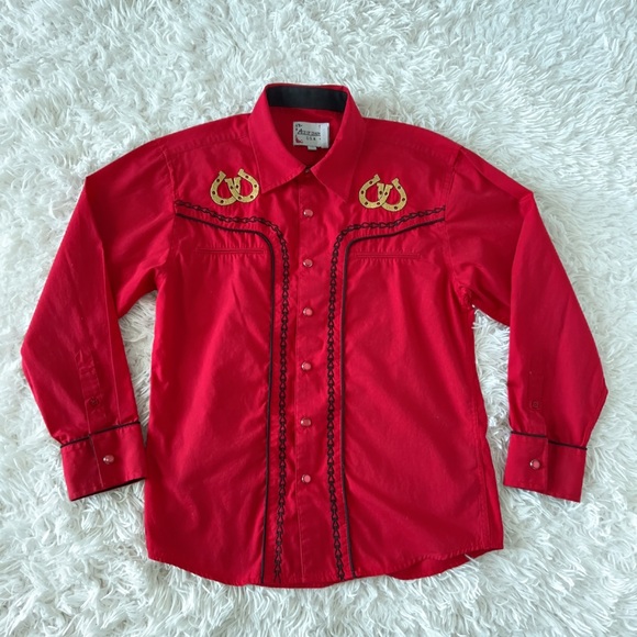 Red Western Button Down Shirt with Embroidered Details - Picture 1 of 10